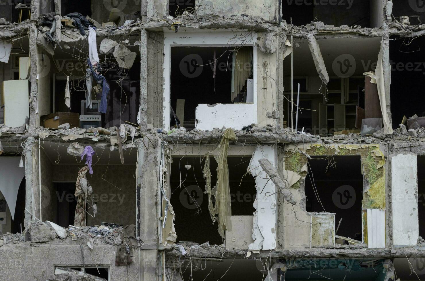 destroyed and burned houses in the city Russia Ukraine war photo