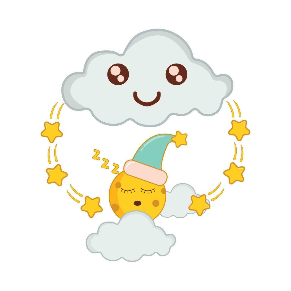 cloud, star  with moon character illustration vector