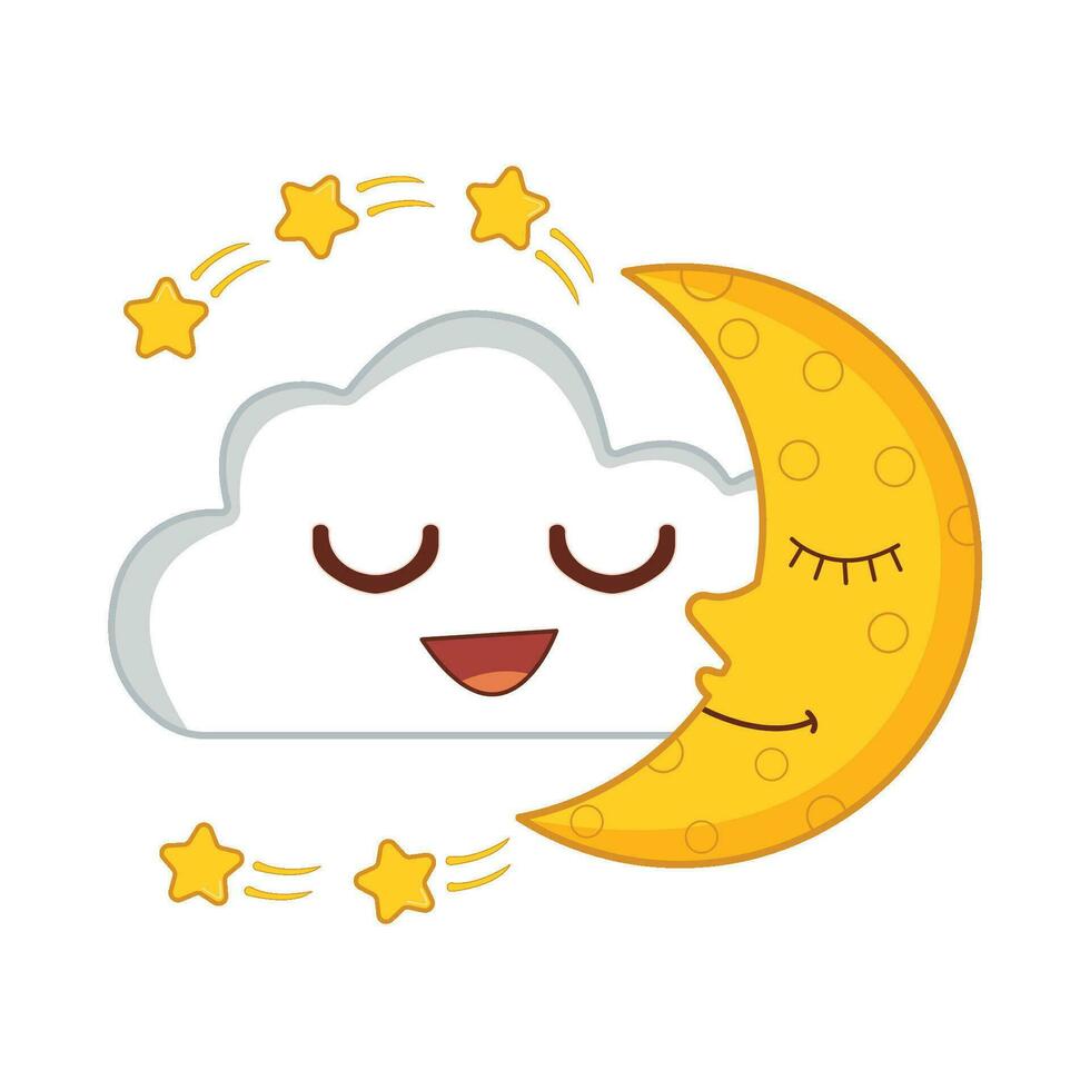 cloud, star  with moon character illustration vector