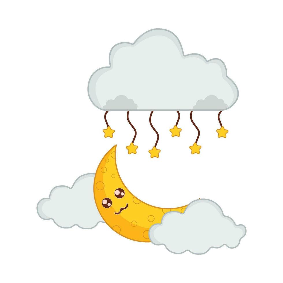 cloud, star  with moon character illustration vector