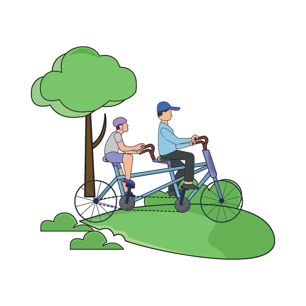 playing bicycle in garden illustration vector