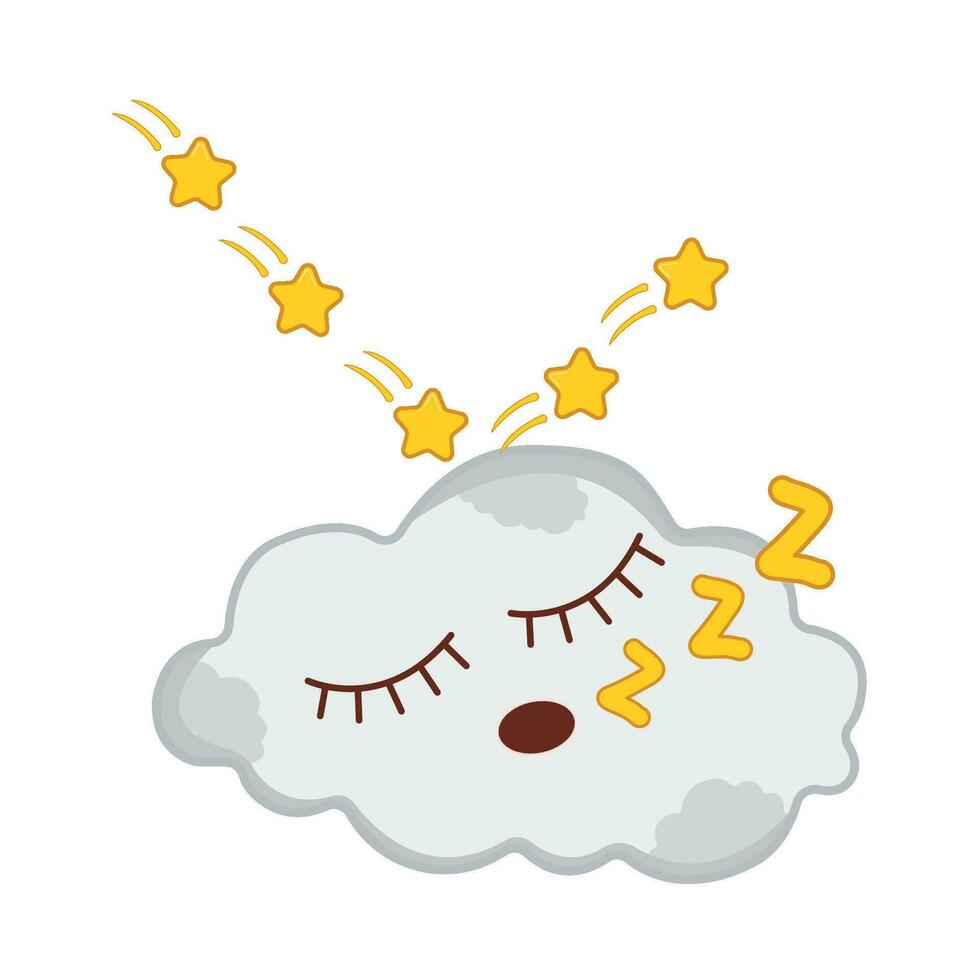 cloud with moon character illustration vector