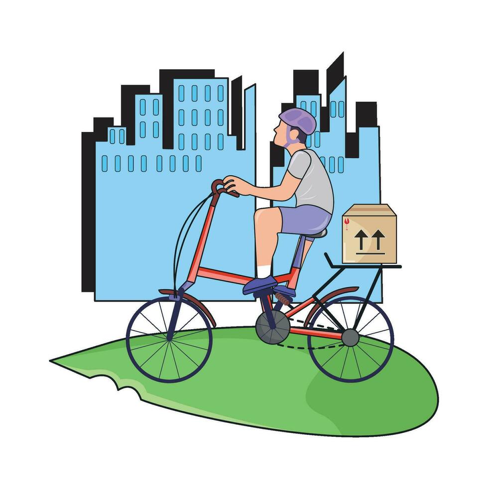 delivery in bicycle with in city road illustration vector
