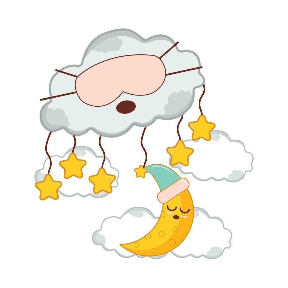 cloud, star  with moon character illustration vector