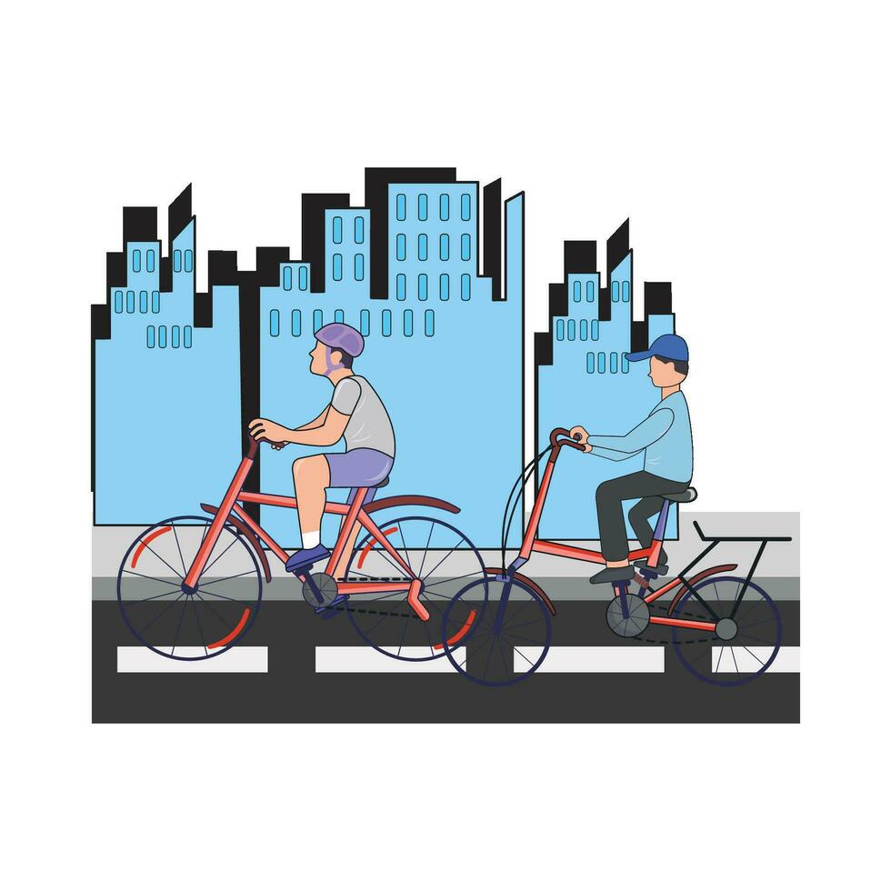 playing bicycle in city illustration vector