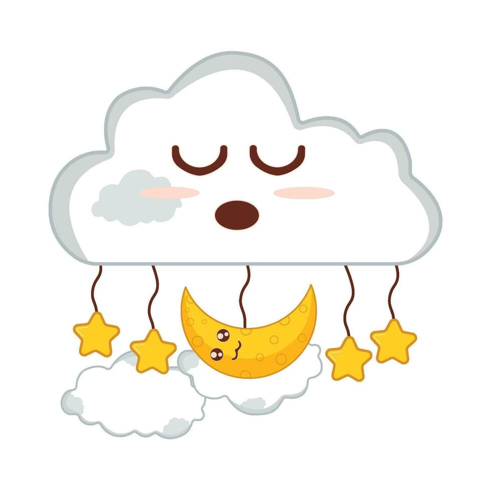 cloud, star  with moon character illustration vector