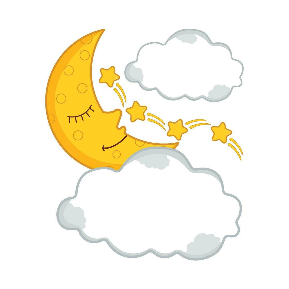 cloud, star  with moon character illustration vector