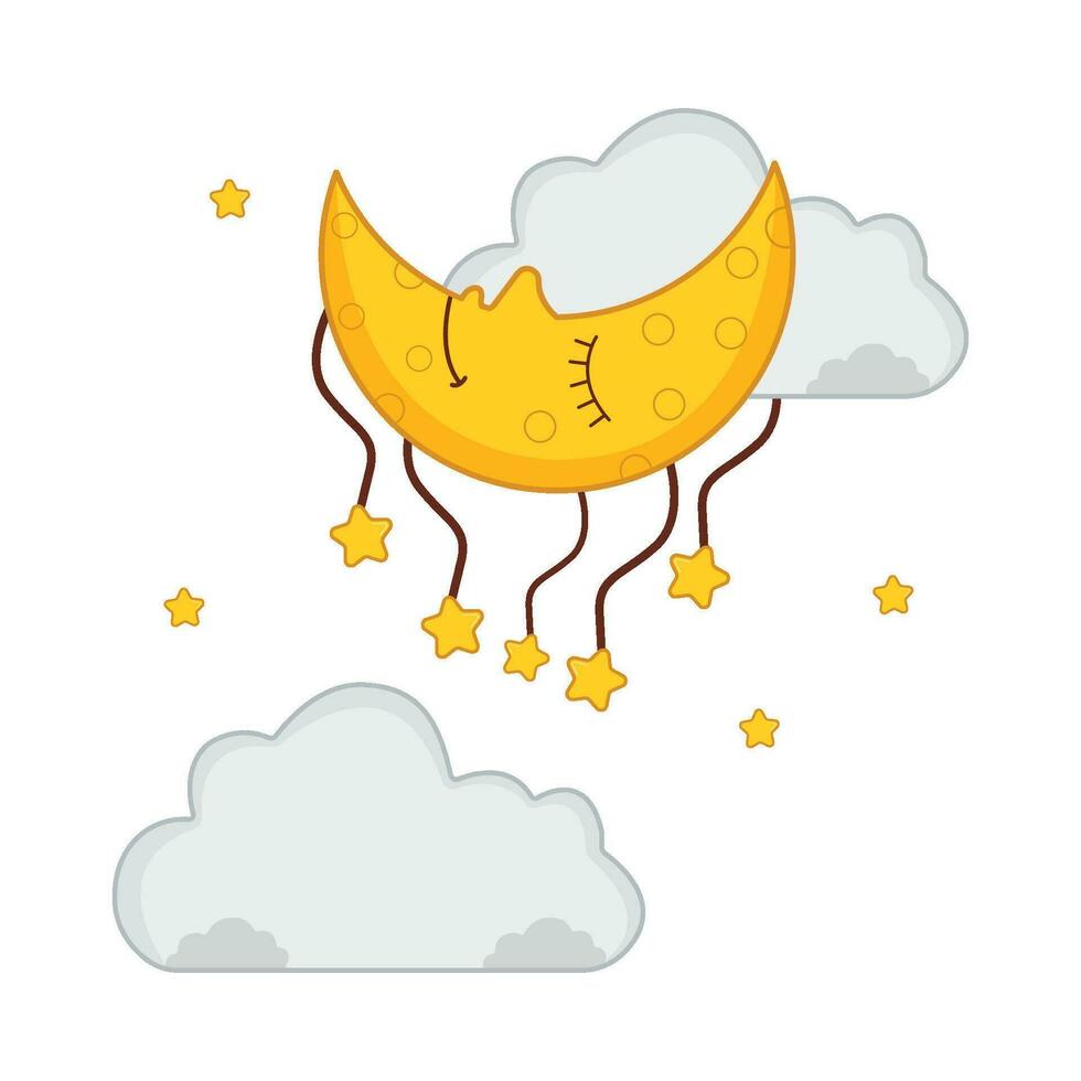 cloud, star  with moon character illustration vector