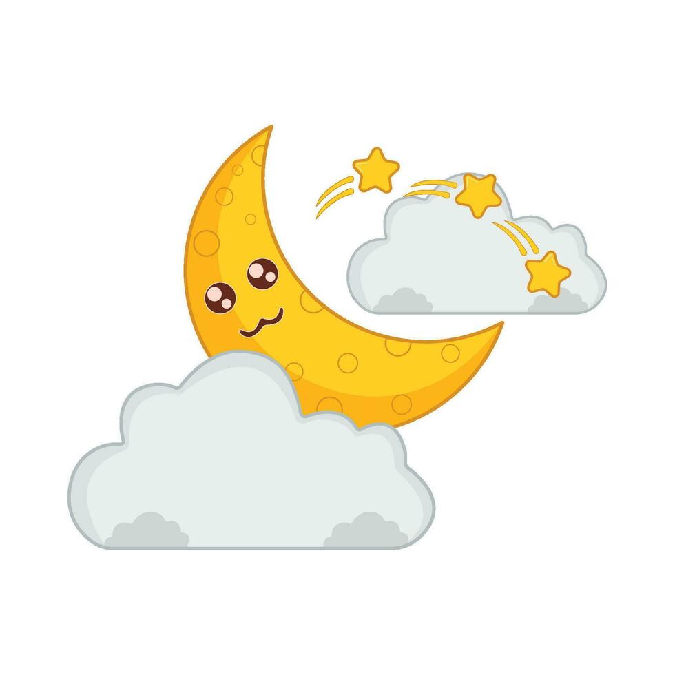 cloud, star  with moon character illustration vector