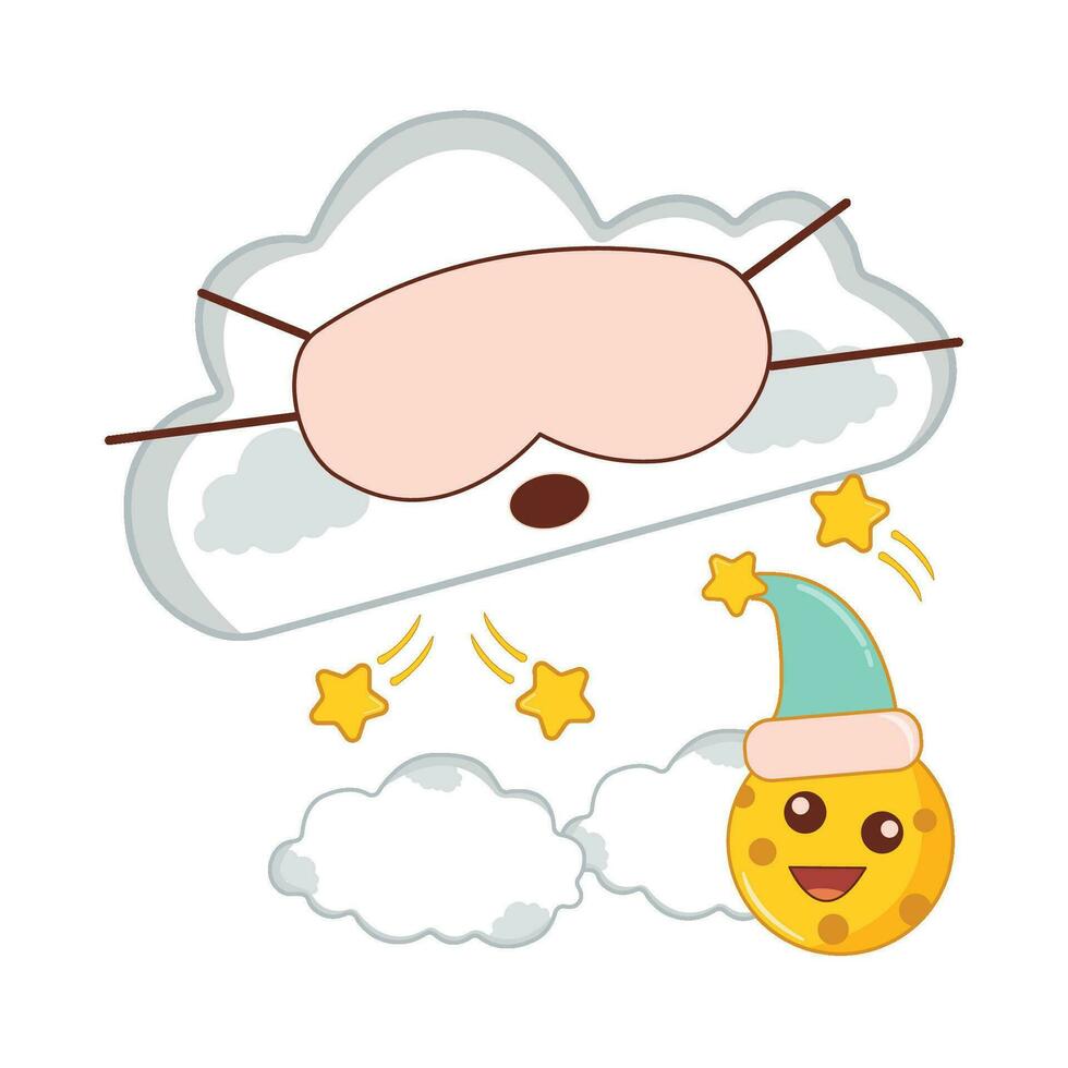 cloud, star  with moon character illustration vector