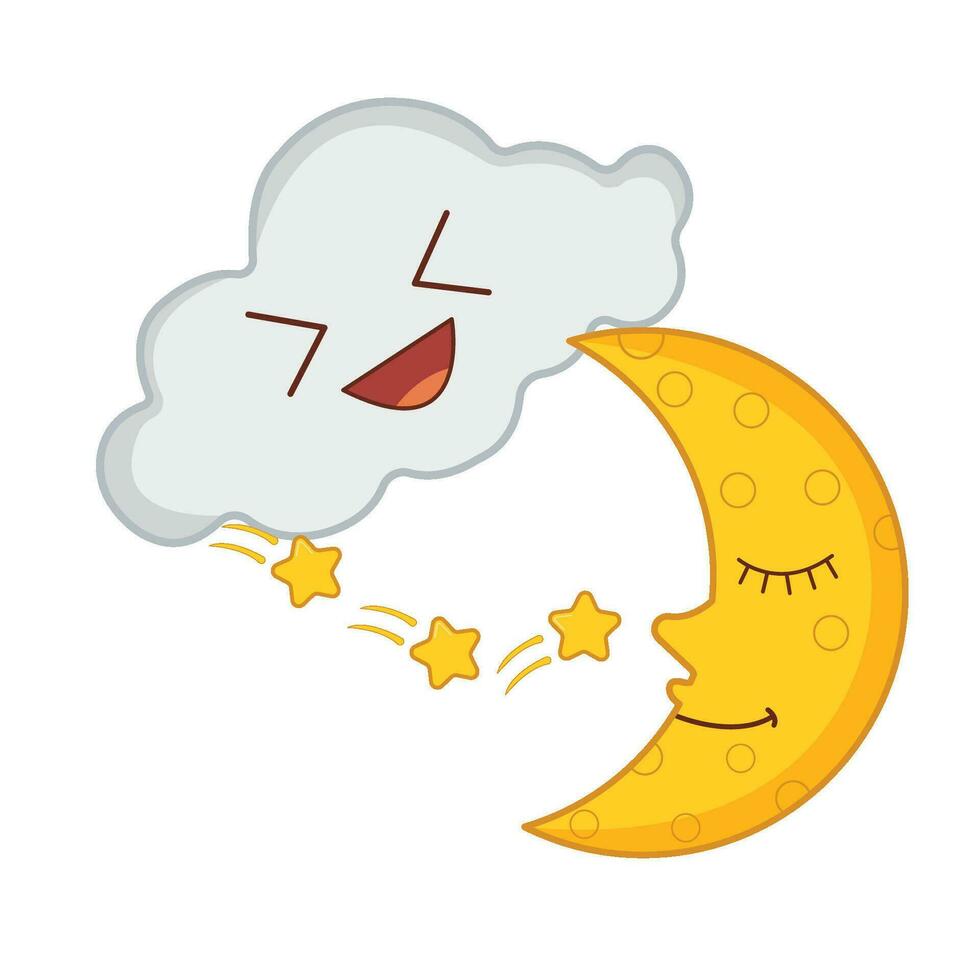cloud, star  with moon character illustration vector