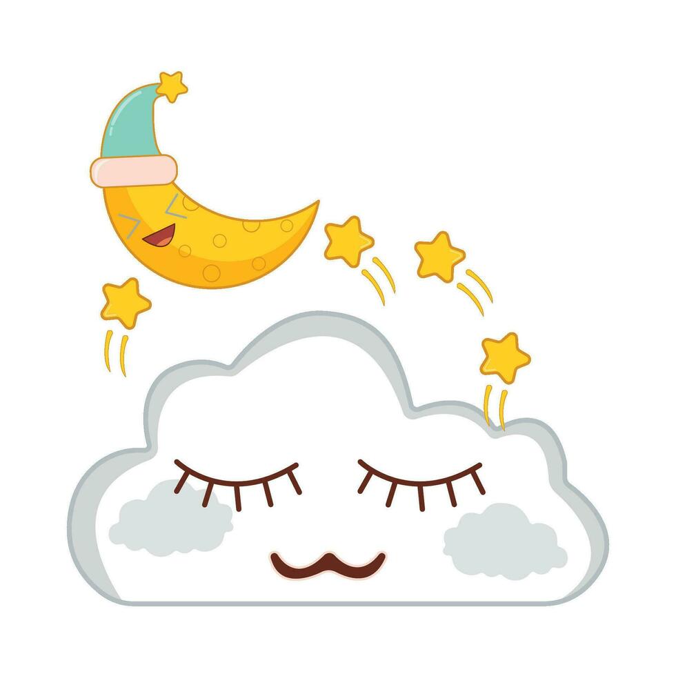 cloud, star  with moon character illustration vector