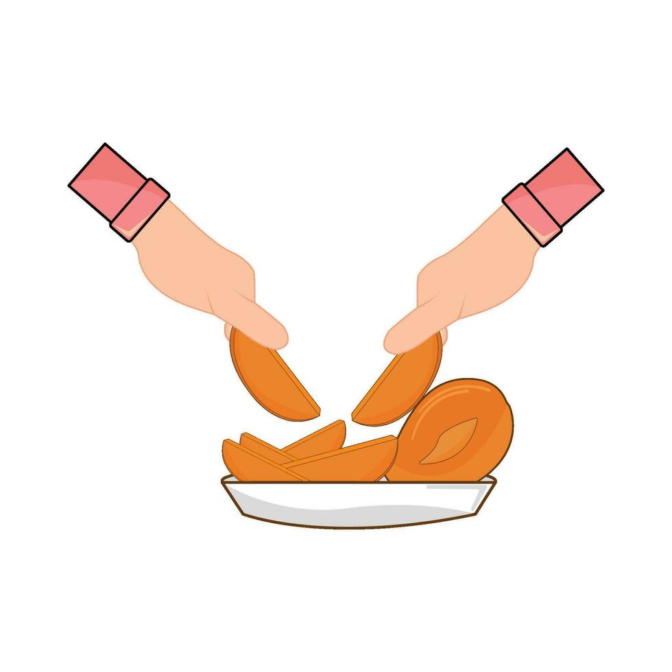 mango slice in plate with hand illustration vector