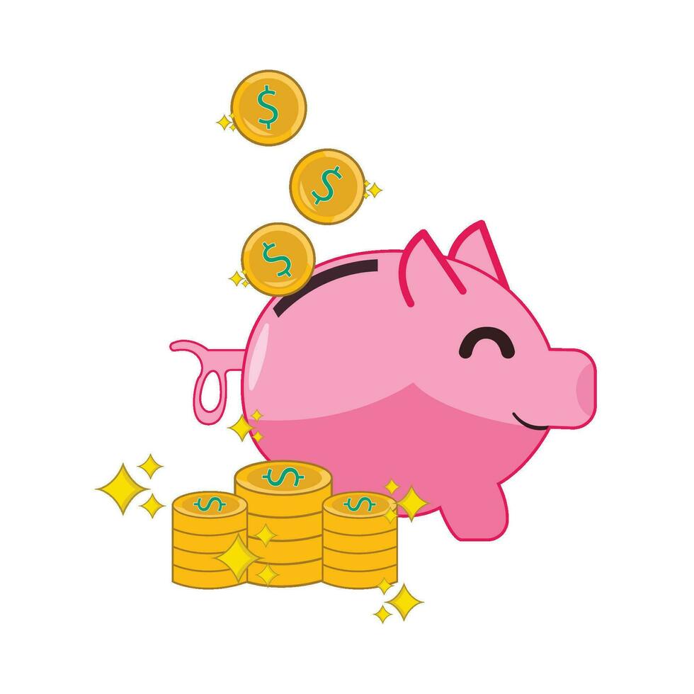 dinero moneda con cerdito banco ilustración vector