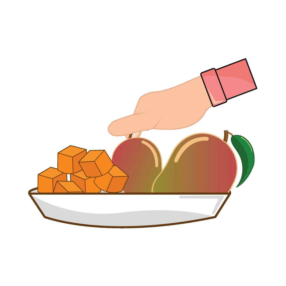 mango sice with mango in plate illustration vector