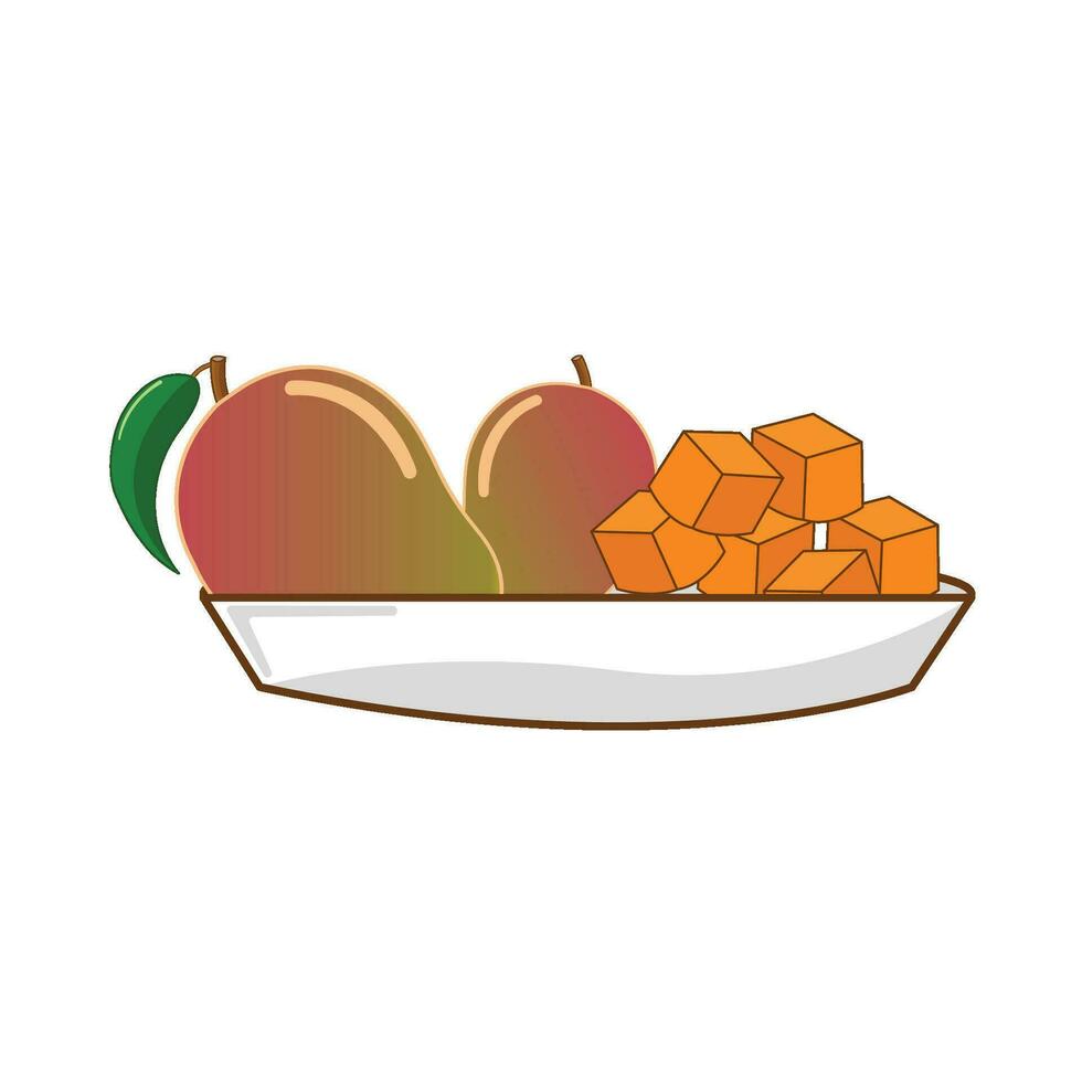 mango with mango slice in plate illustration vector