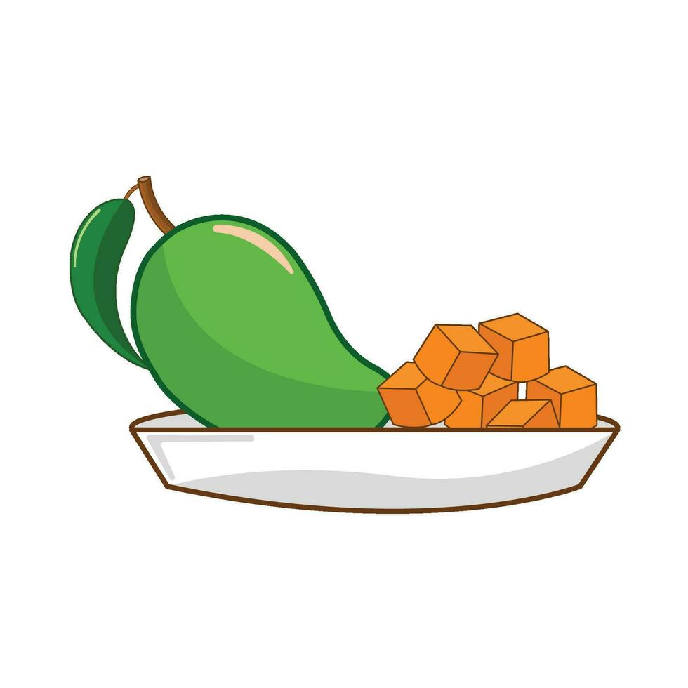 mango rebanada con mango en plato ilustración vector