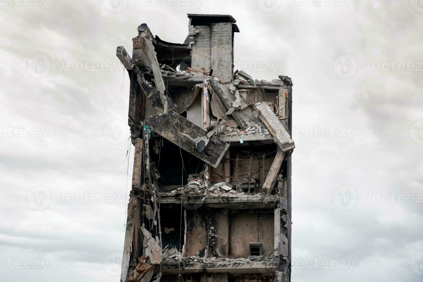 destroyed and burned houses in the city Russia Ukraine war photo