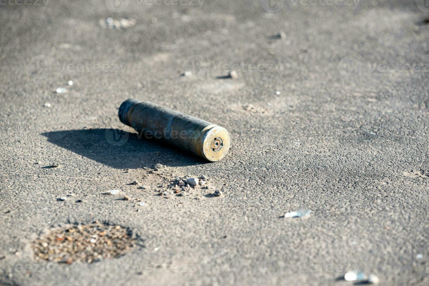 shell casing after a shooting battle in Ukraine photo