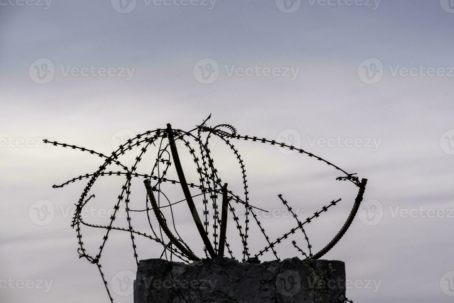barbed wire fence against the sky in Ukraine photo