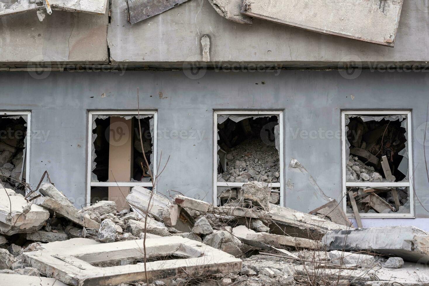 destroyed and burned houses in the city Russia Ukraine war photo