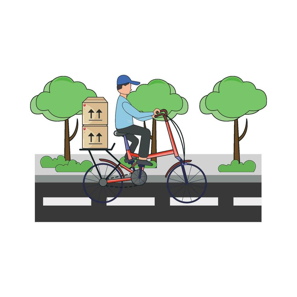 entrega en bicicleta con en jardín la carretera ilustración vector