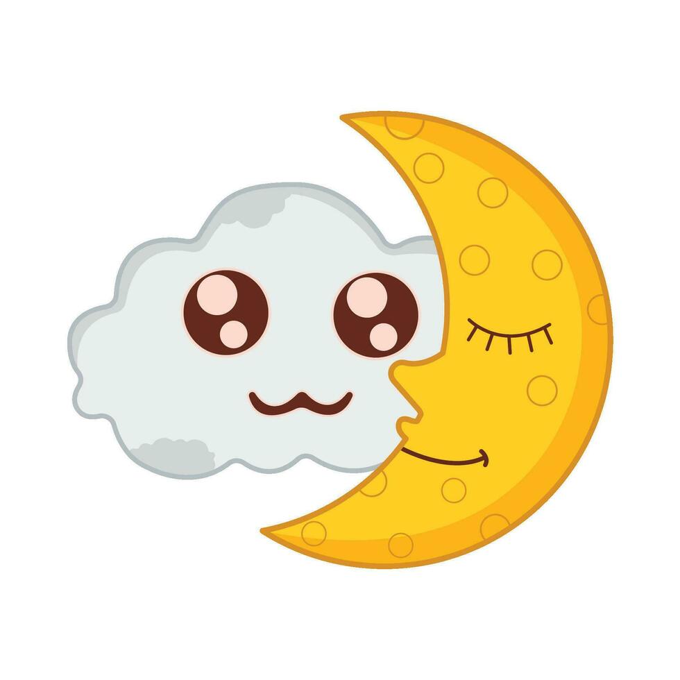 nube con Luna personaje ilustración vector