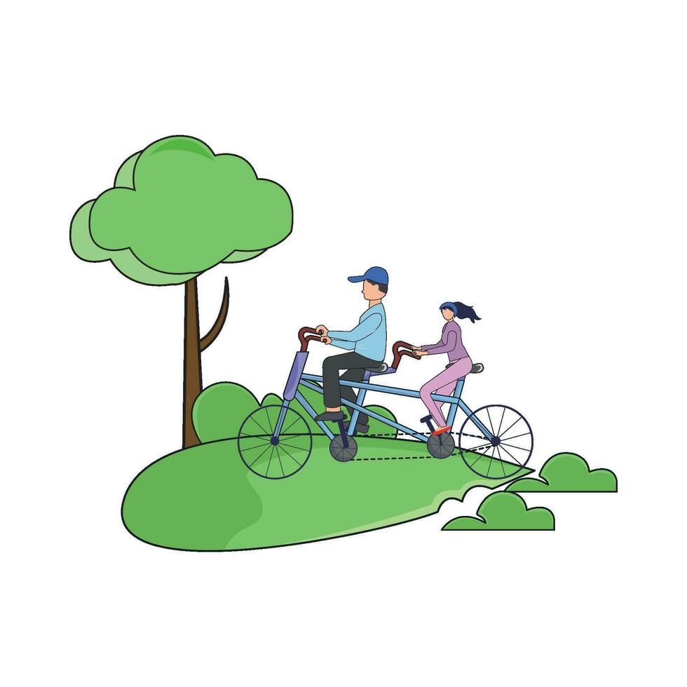 playing bicycle in garden illustration vector