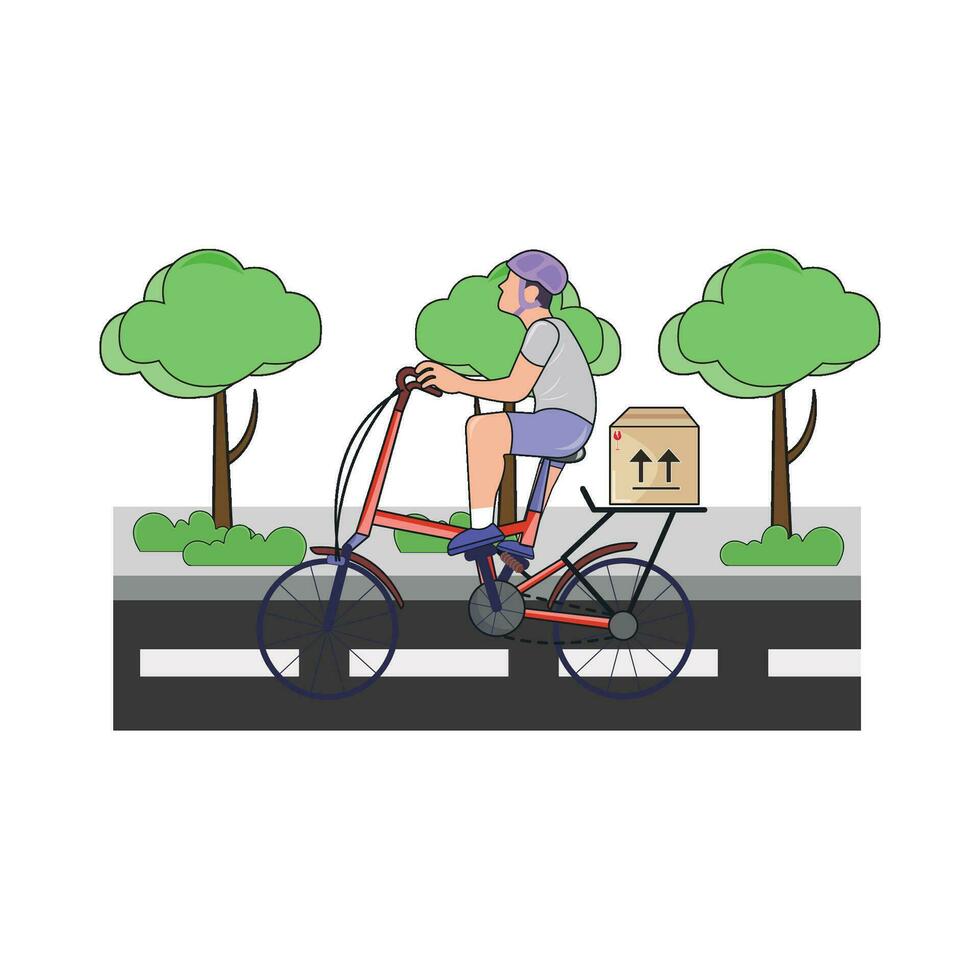 delivery in bicycle with in garden road illustration vector