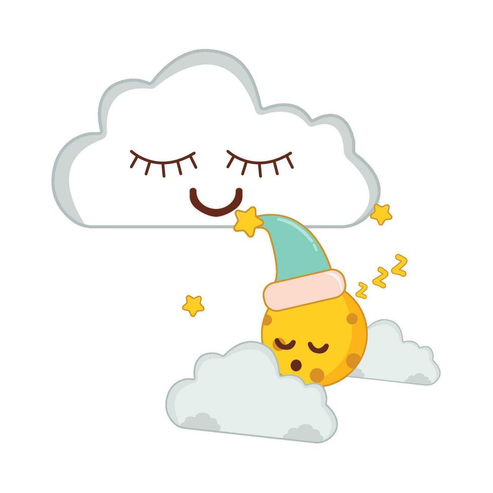 cloud, star  with moon character illustration vector