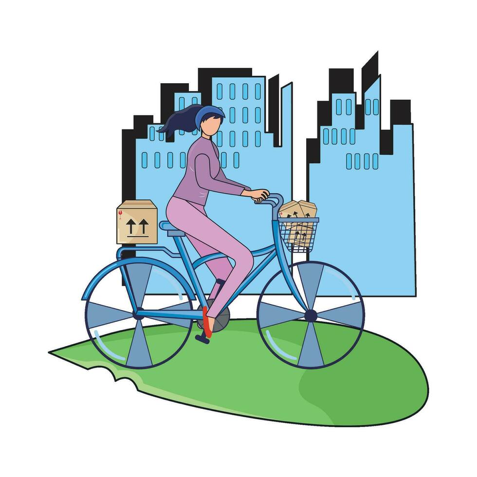 delivery in bicycle with in city road illustration vector