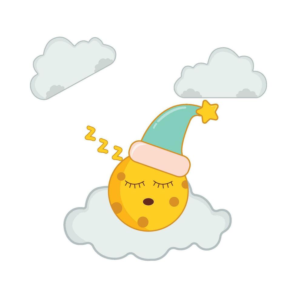 cloud with moon character illustration vector
