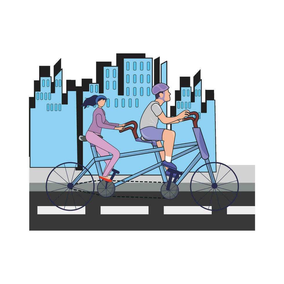 playing bicycle in city illustration vector