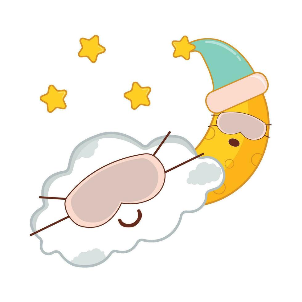 cloud, star  with moon character illustration vector