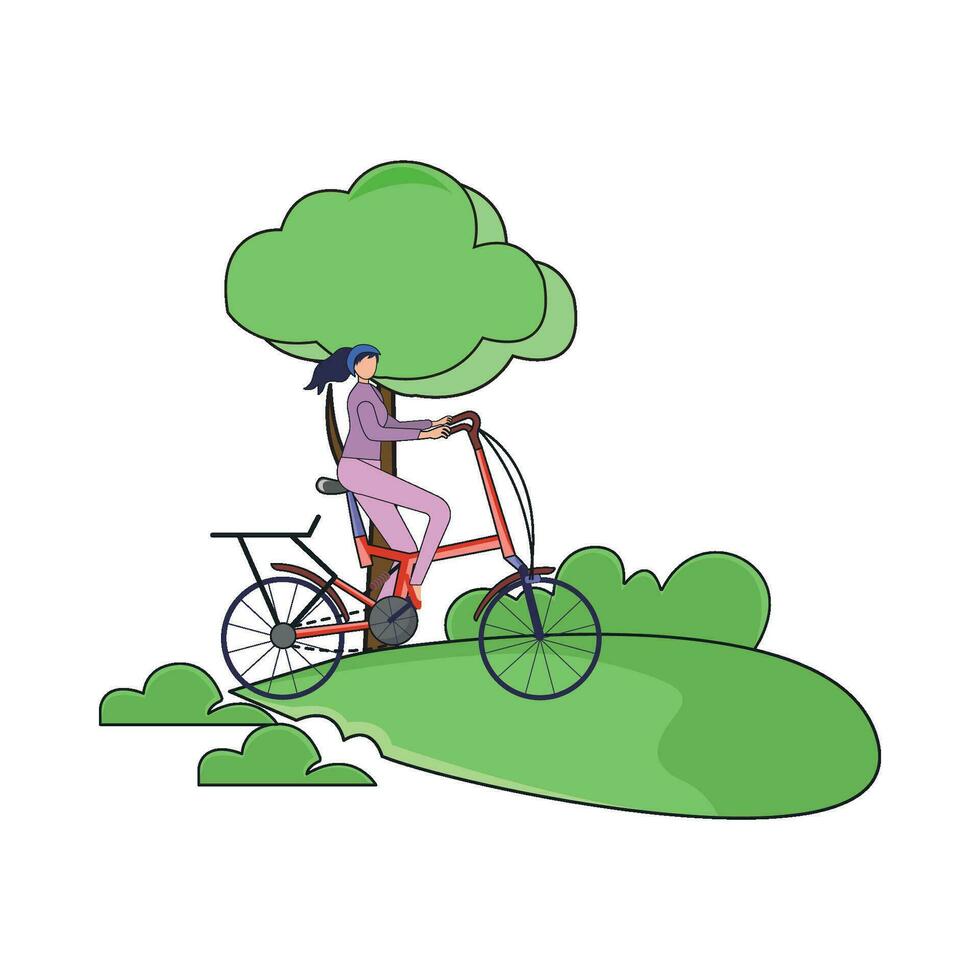 playing bicycle in garden illustration vector