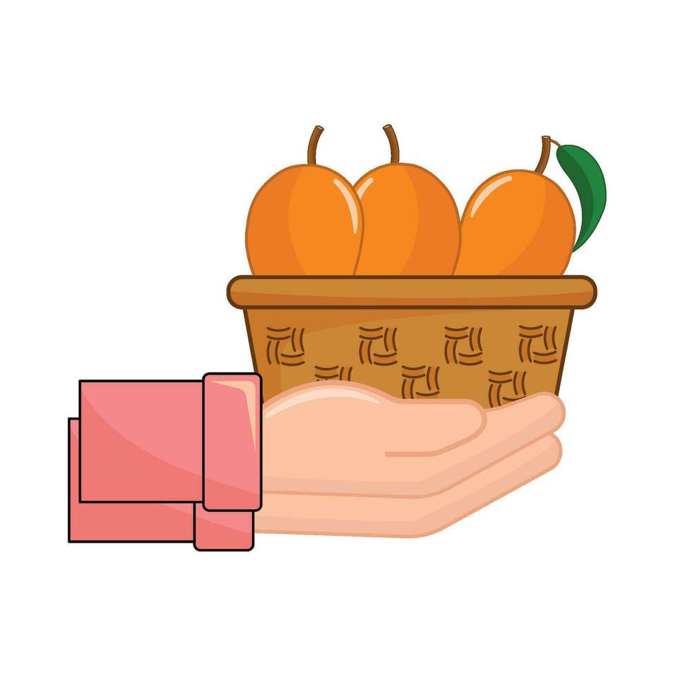 mango Fruta en cesta con en mano ilustración vector