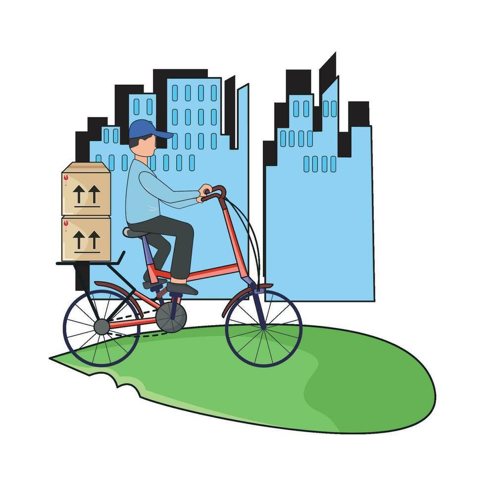 delivery in bicycle with in city road illustration vector