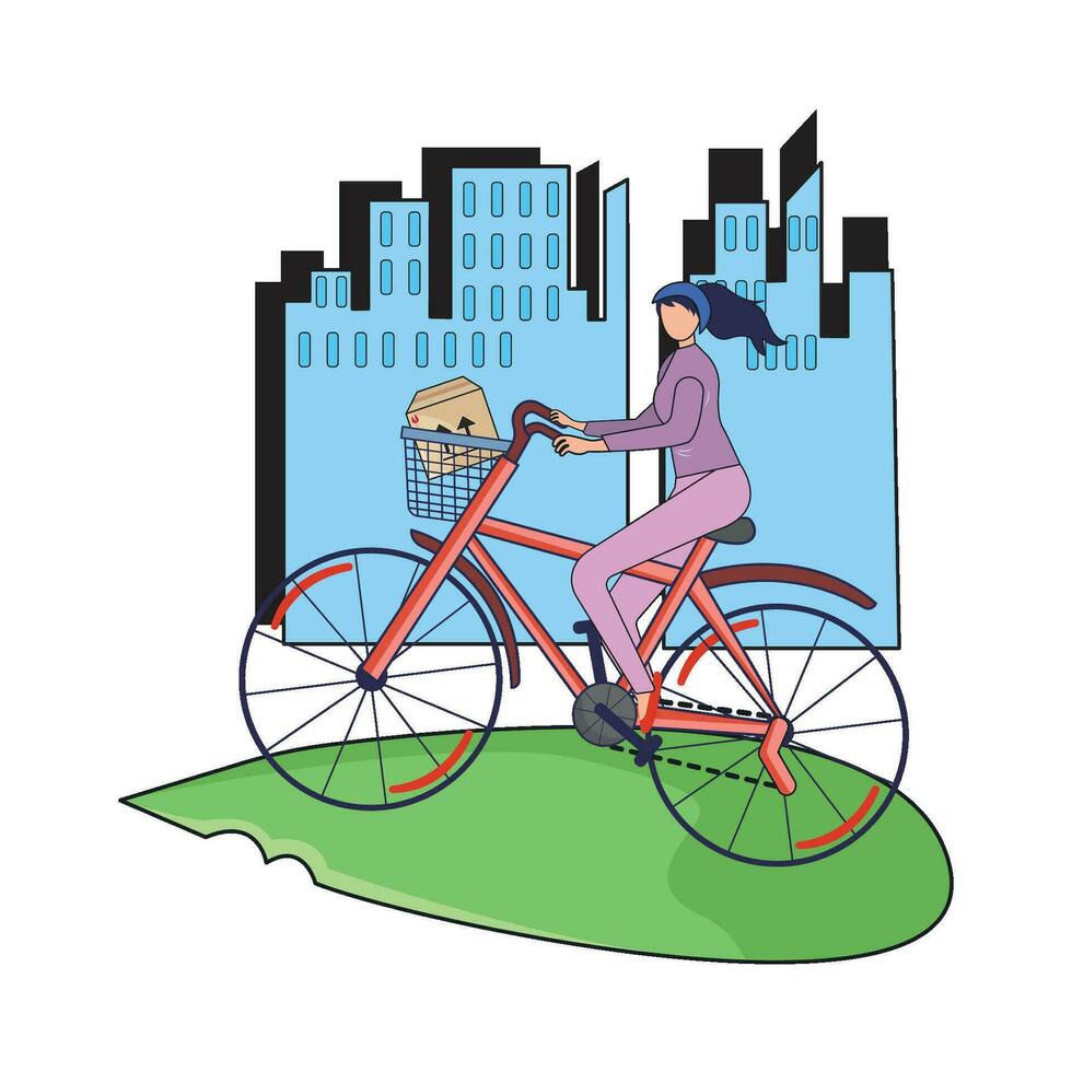 delivery in bicycle with in city road illustration vector
