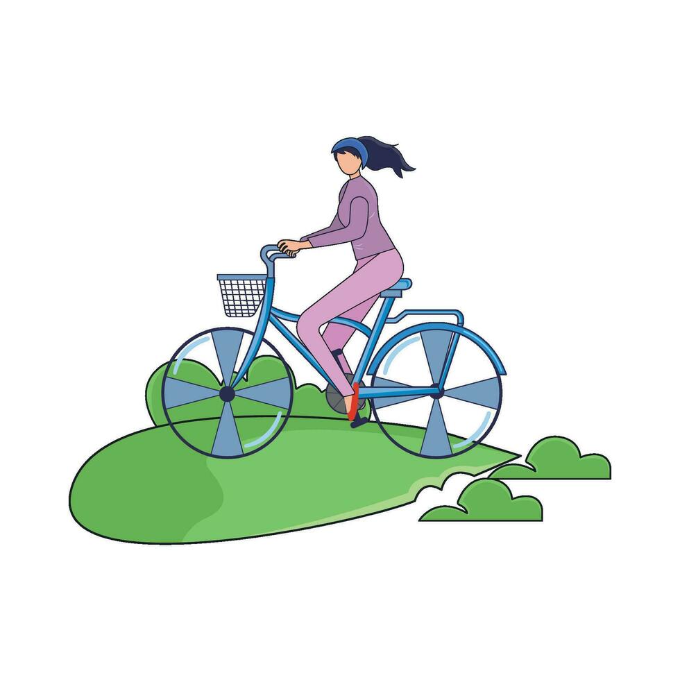 playing bicycle in garden illustration vector