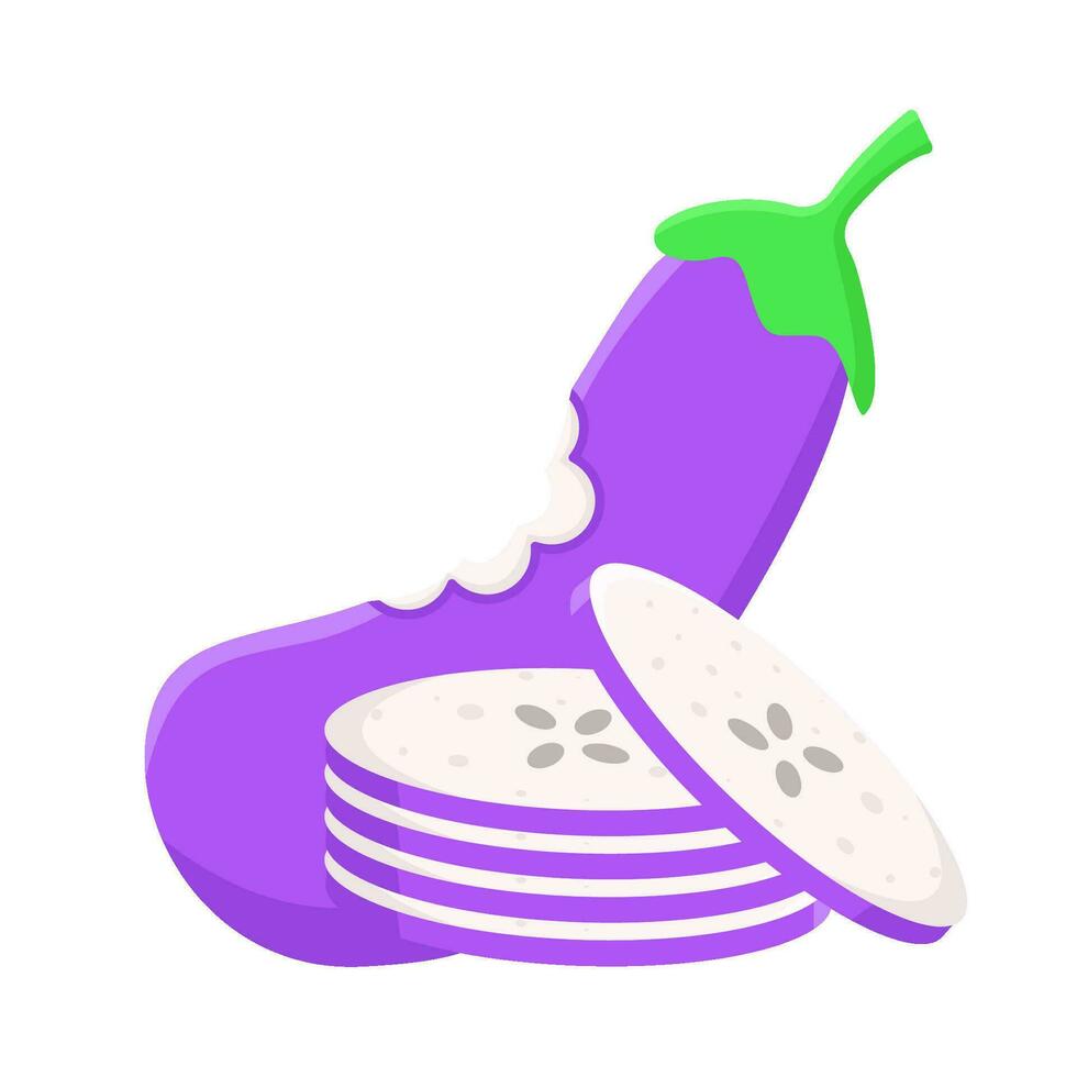 eggplant slice with eggplant bite  illustration vector