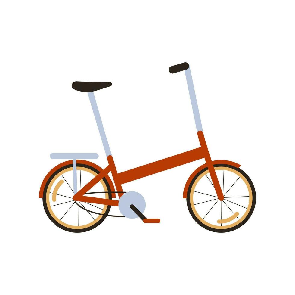 vector plano rojo moderno doblada ciudad bicicleta aislado en blanco. ecológico transporte lado vista. desplazamientos por compacto portátil eléctrico ligero doblez arriba bicicleta. eco simpático transporte.