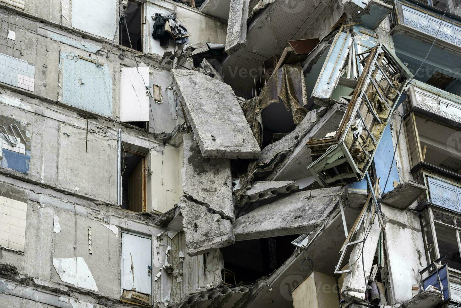 destroyed and burned houses in the city Russia Ukraine war photo