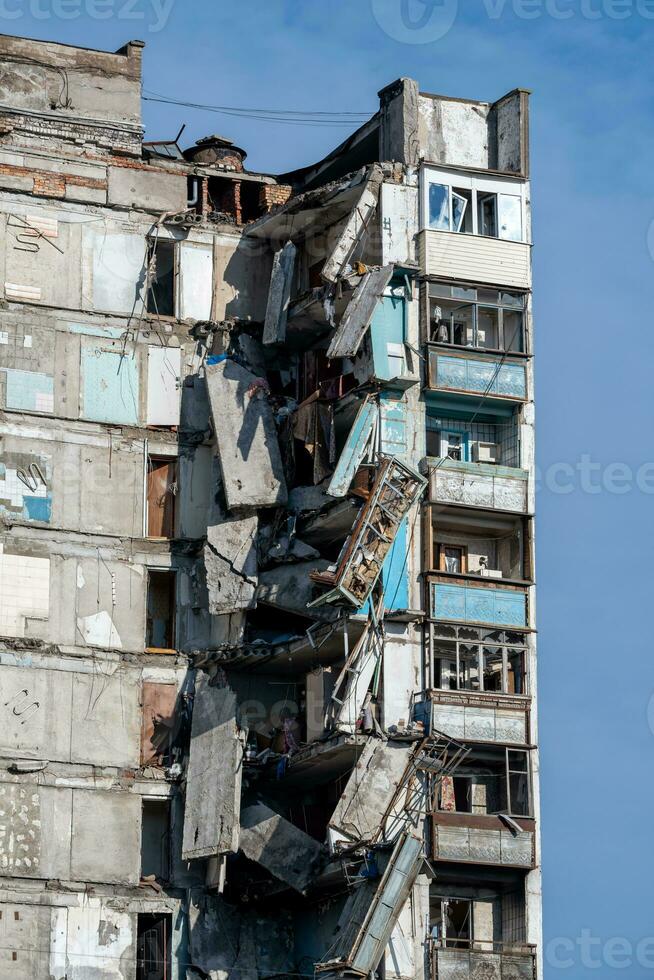 destroyed and burned houses in the city Russia Ukraine war photo