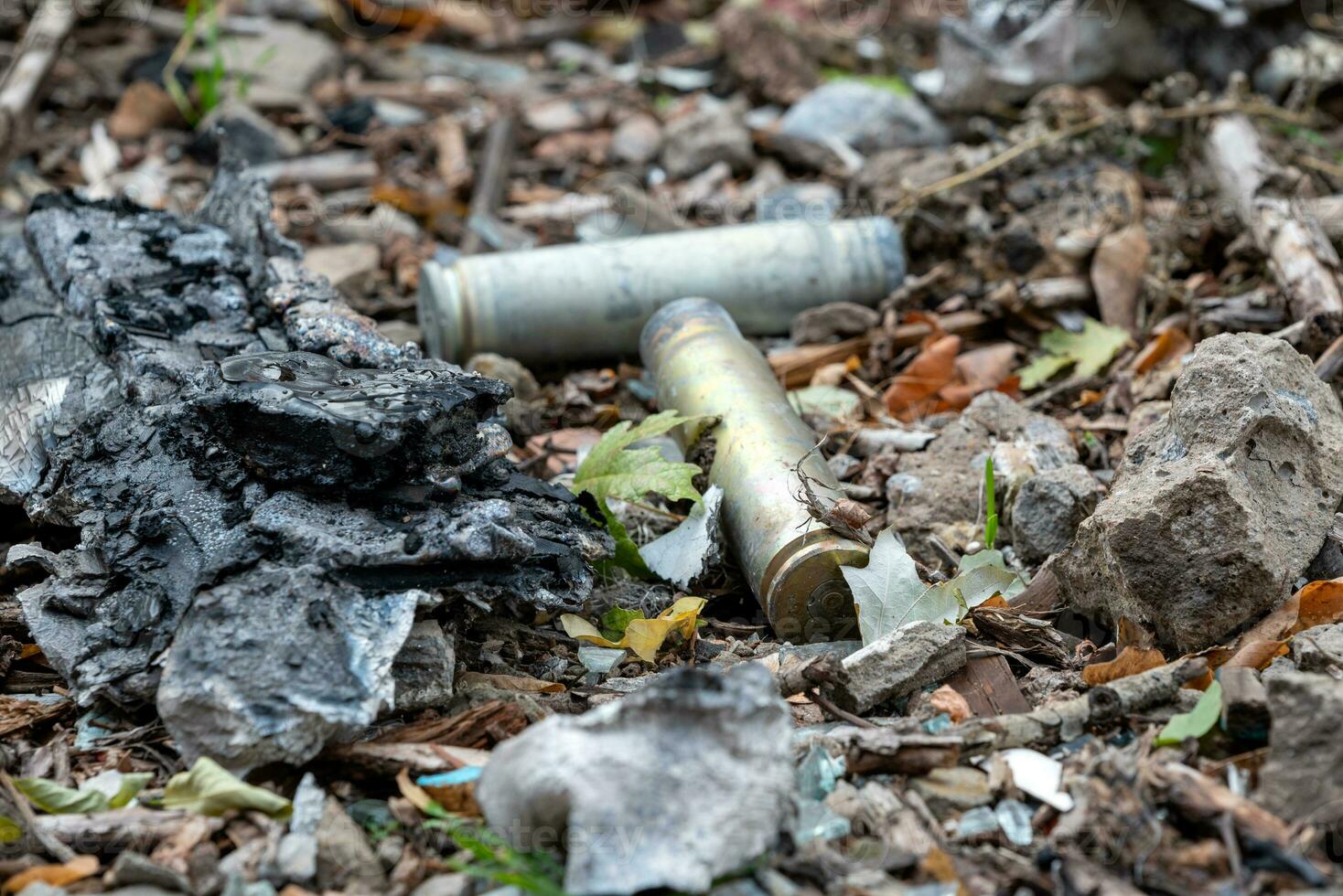 shell casings after a shooting battle in Ukraine photo