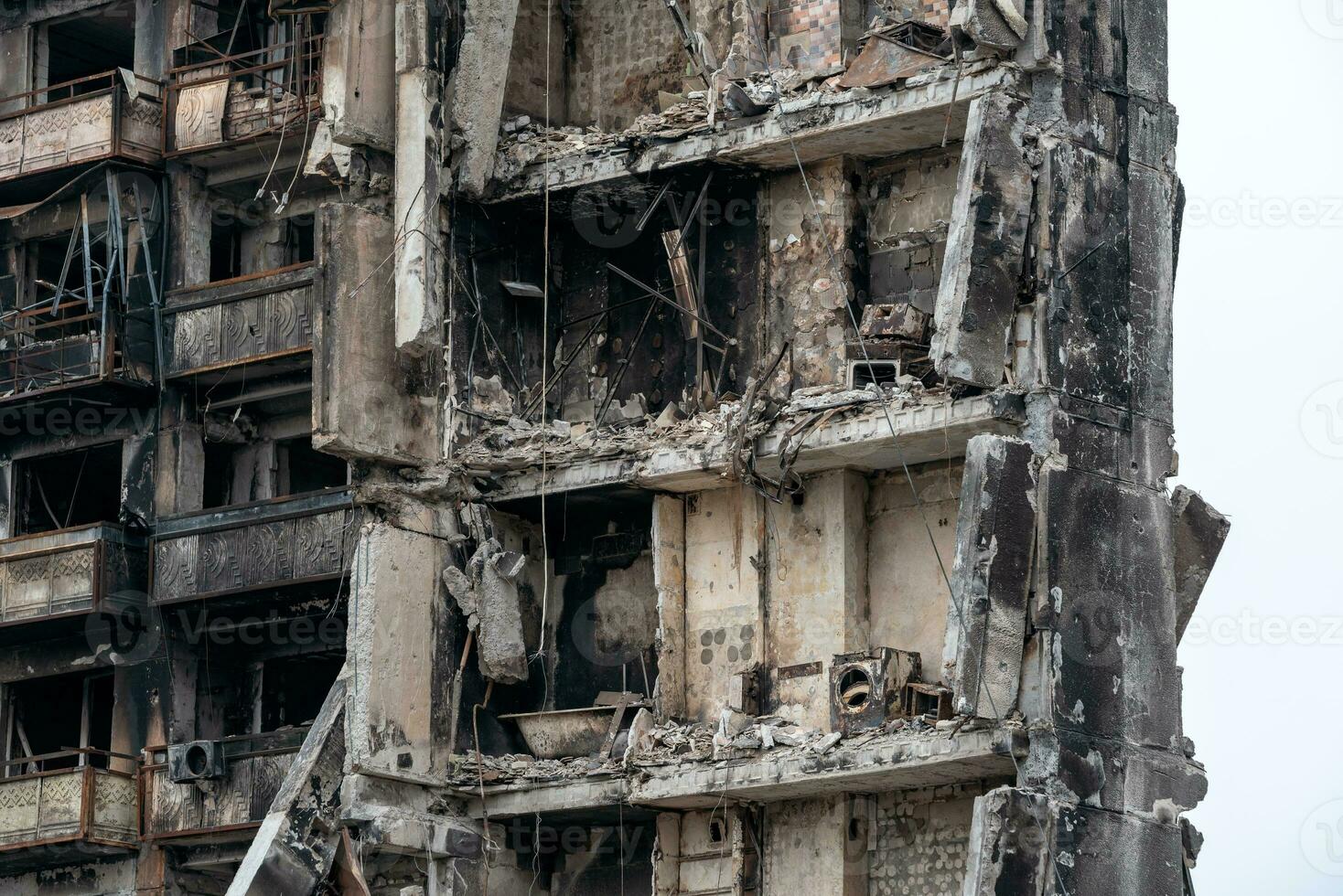 destroyed and burned houses in the city Russia Ukraine war photo