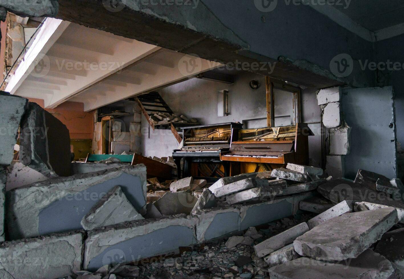 inside a destroyed school in Ukraine photo