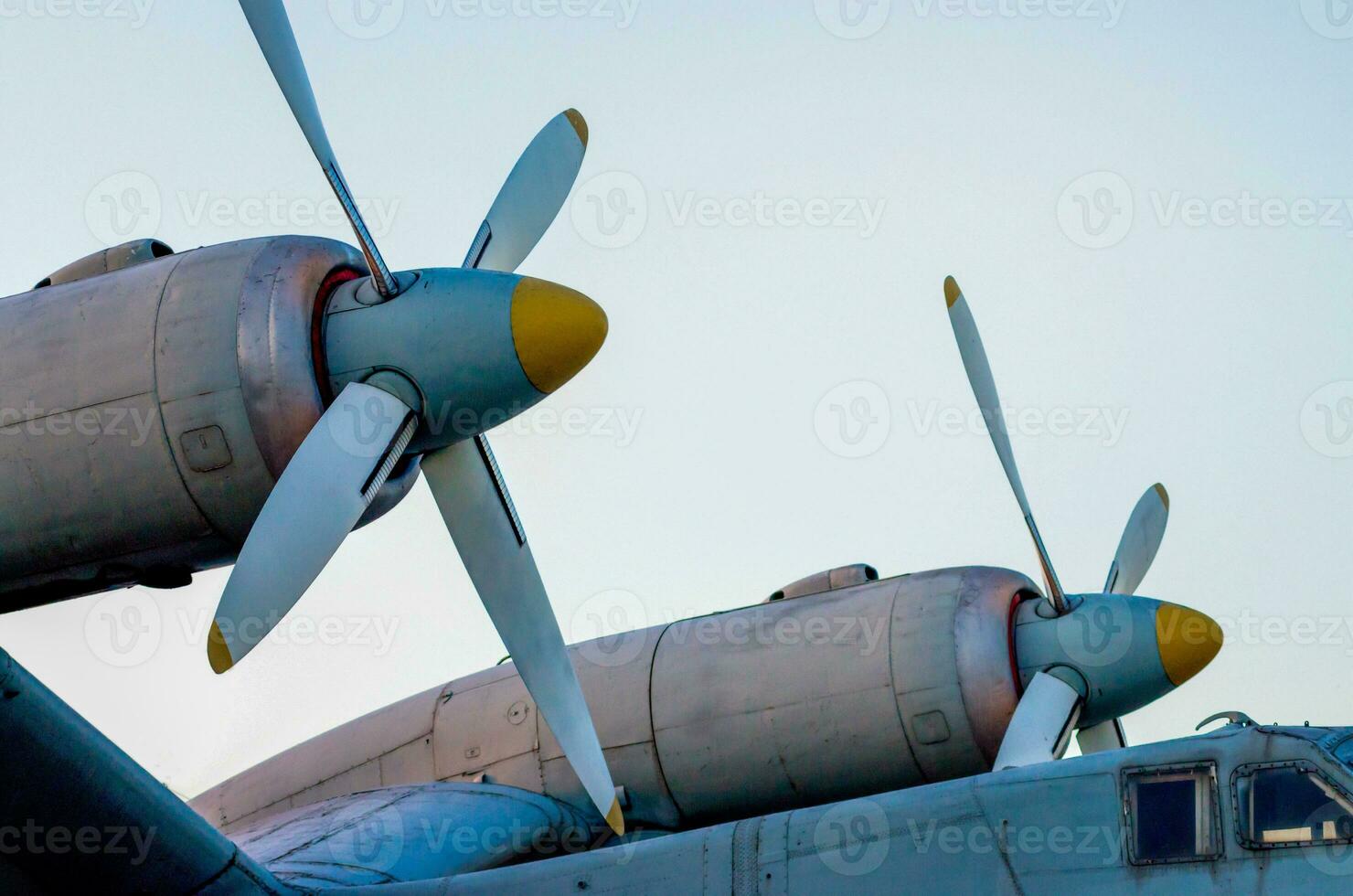 propeller engine of an old vintage airplane photo