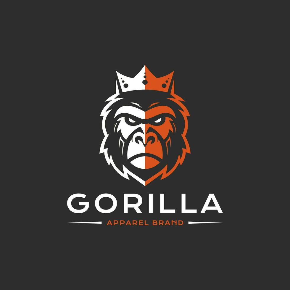 Clásico gorila vistiendo del rey corona mascota vector logo diseño. retro minimalista mono cabeza ilustración como empresa marca identidad. vector ilustración.