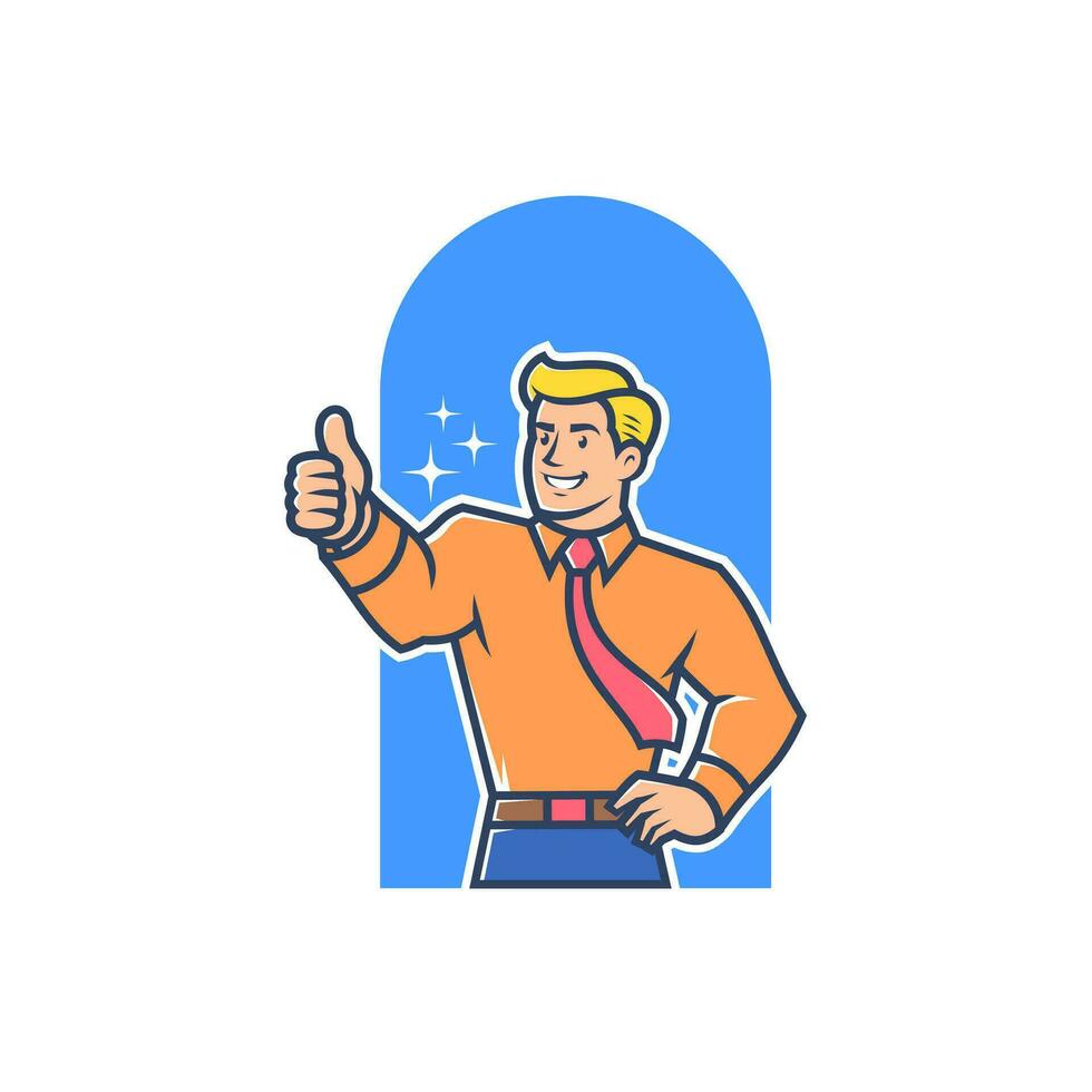 Retro businessman cartoon mascot illustration. Man in business suit giving a thumbs up pose. Vector illustration.