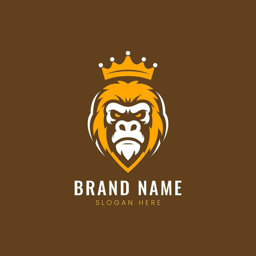 Vintage gorilla wearing king's crown mascot vector logo design. Retro minimalist monkey head illustration as company brand identity. Vector illustration.